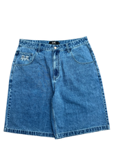 Load image into Gallery viewer, Gloe &quot;Snake Cross&quot; Washed Blue Jorts
