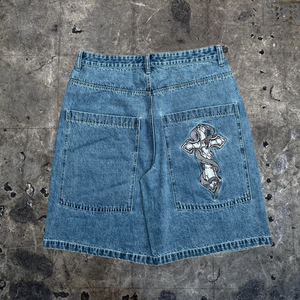 Gloe "Snake Cross" Washed Blue Jorts