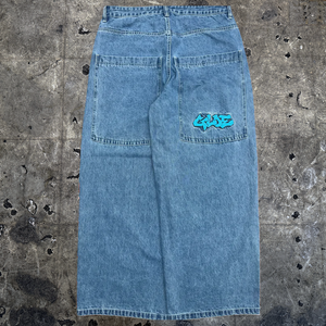 Gloe "Spell Out" Blue Wide Leg Jeans